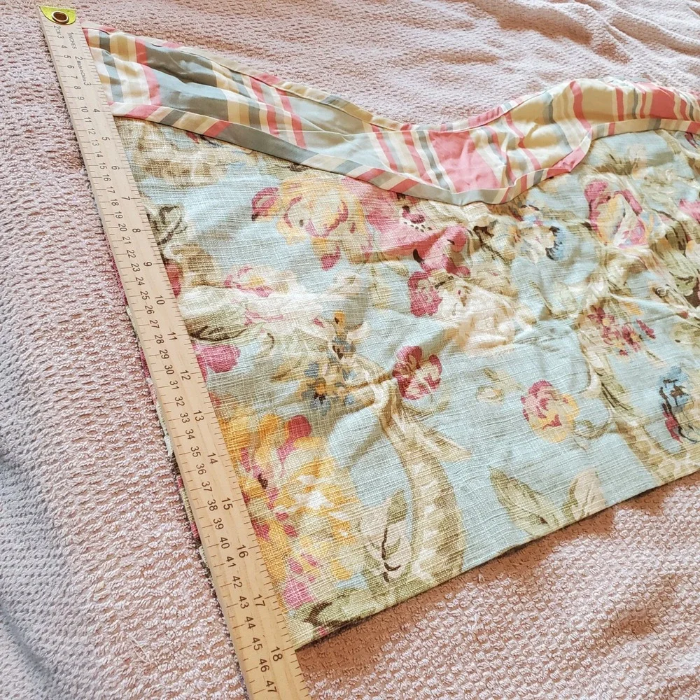 Waverly Floral Scalloped Valance Blue Pink Linen Cotton 51x18 Cottagecore